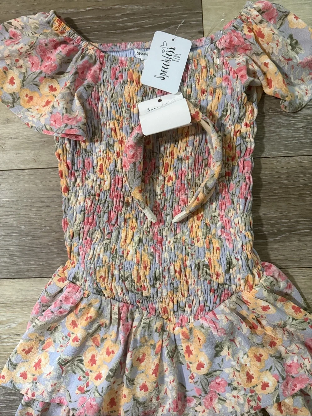 Speechless girls size 8 dress w headband  Floral Smocked Shoulder Kids Dress-NWT